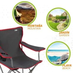 AKTIVE - Chaise Pliante Camping 64,50x49,50x82 Cm, Gris Foncé Et Rouge -Camping Randonnée Magasin aktive chaise pliante camping 6450x4950x82 cm gris fonce et rouge 4