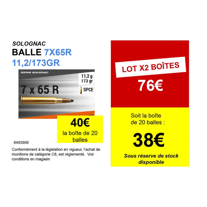 BALLE 7X65 R 11,2g/173gr X20 BALLE 7X65 R 11,2g/173gr X20 -Camping Randonnée Magasin balle 7x65 r 112g173gr x20 1