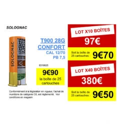 CARTOUCHE Ball Trap T900 28g CONFORT CALIBRE 12/70 PLOMB N°7,5 X25 -Camping Randonnée Magasin cartouche ball trap t900 28g confort calibre 1270 plomb n75 x25 1