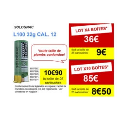 CARTOUCHE L100 32g CALIBRE 12/70 PLOMB N°9 X25 -Camping Randonnée Magasin cartouche l100 32g calibre 1270 plomb n9 x25 1