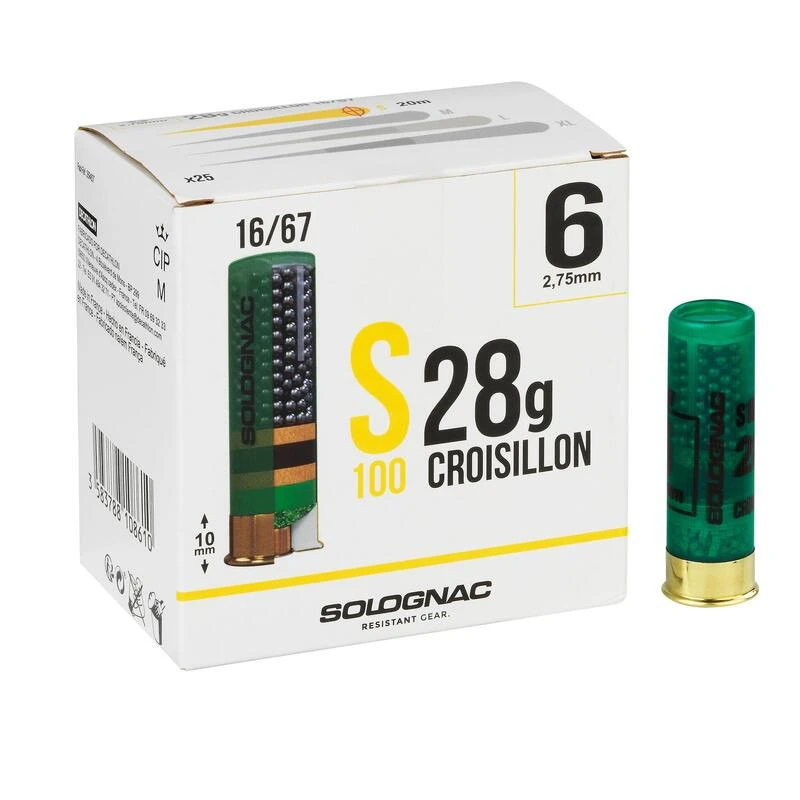 CARTOUCHE S100 CALIBRE 16/67 28G PLOMB N°6 X25 CARTOUCHE S100 CALIBRE 16/67 28G PLOMB N°6 X25 -Camping Randonnée Magasin cartouche s100 calibre 1667 28g plomb n6