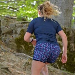 Short Course à Pied Femme Bleu Floral Ecoresponsable -Camping Randonnée Magasin short course a pied femme bleu floral ecoresponsable 4