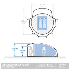 Quechua Tente Bulle De Camping - AirSeconds Skyview Polycoton - 2 Personnes - 1 Chambre -Camping Randonnée Magasin tente bulle de camping airseconds skyview polycoton 2 personnes 1 chambre 1
