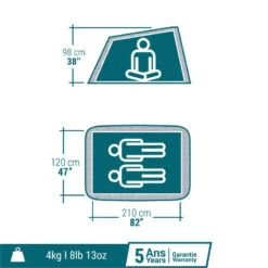 Quechua Tente De Camping - 2 SECONDS - 2 Places - Fresh & Black -Camping Randonnée Magasin tente de camping 2 seconds 2 places fresh and black 1