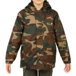 Veste Chasse Chaude 100 Junior Camouflage Vert -Camping Randonnée Magasin veste chasse chaude 100 junior camouflage vert 1