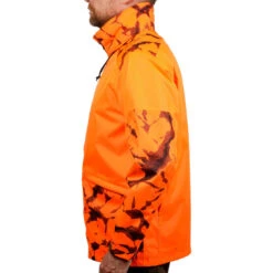 VESTE CHASSE RESISTANTE IMPERMEABLE ORANGE FLUO SUPERTRACK 100 -Camping Randonnée Magasin veste chasse resistante impermeable orange fluo supertrack 100 2