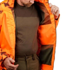 VESTE CHASSE RESISTANTE IMPERMEABLE ORANGE FLUO SUPERTRACK 100 -Camping Randonnée Magasin veste chasse resistante impermeable orange fluo supertrack 100 6